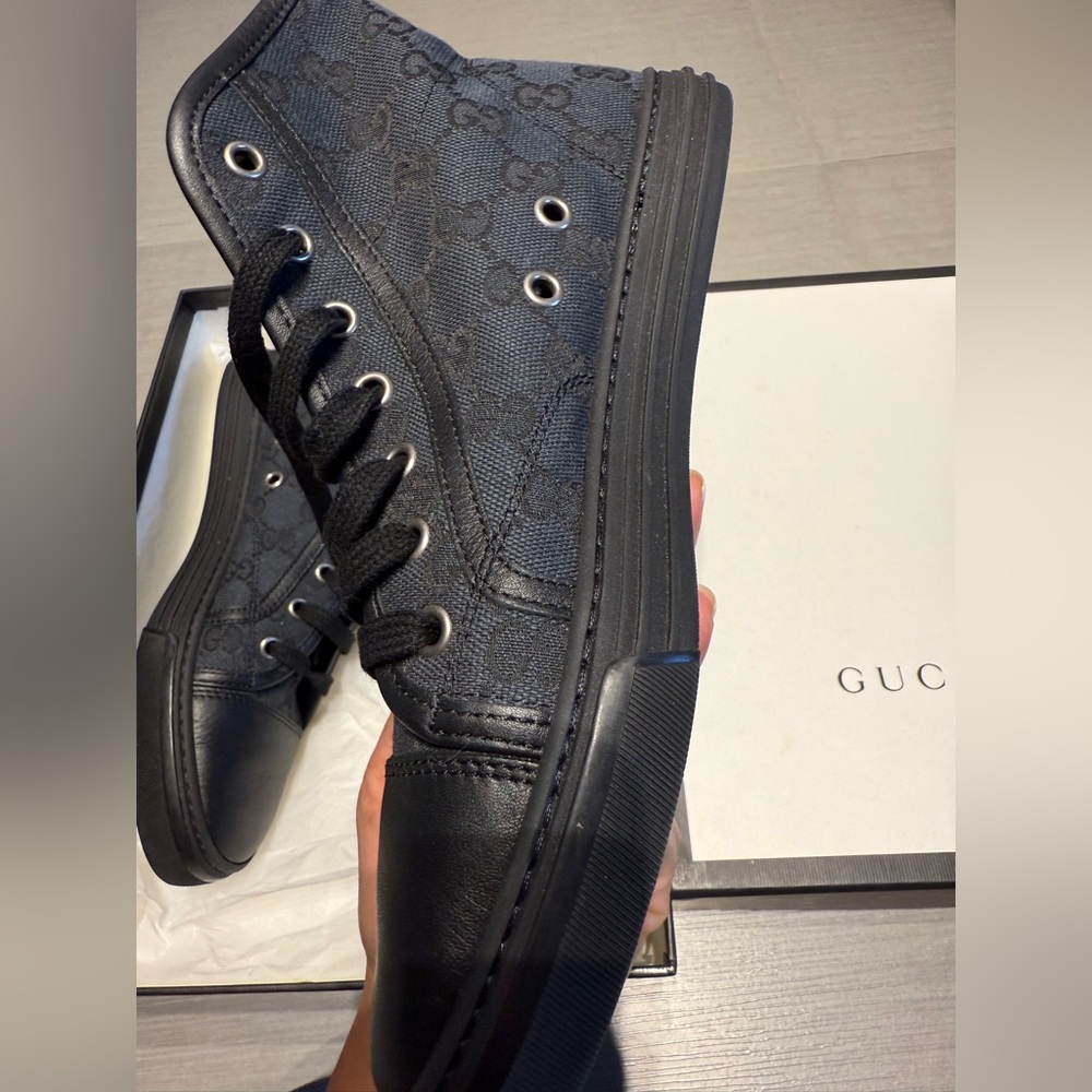 New Gucci Black GG Canvas High Top Woman’s Sneakers 
36 1/2 or Size 6 US